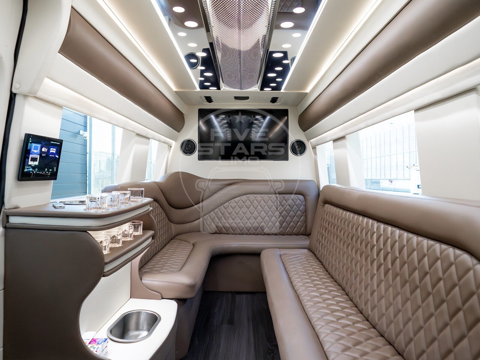 Twelve-passenger Party Sprinter lounge for private events and celebrations in Toronto