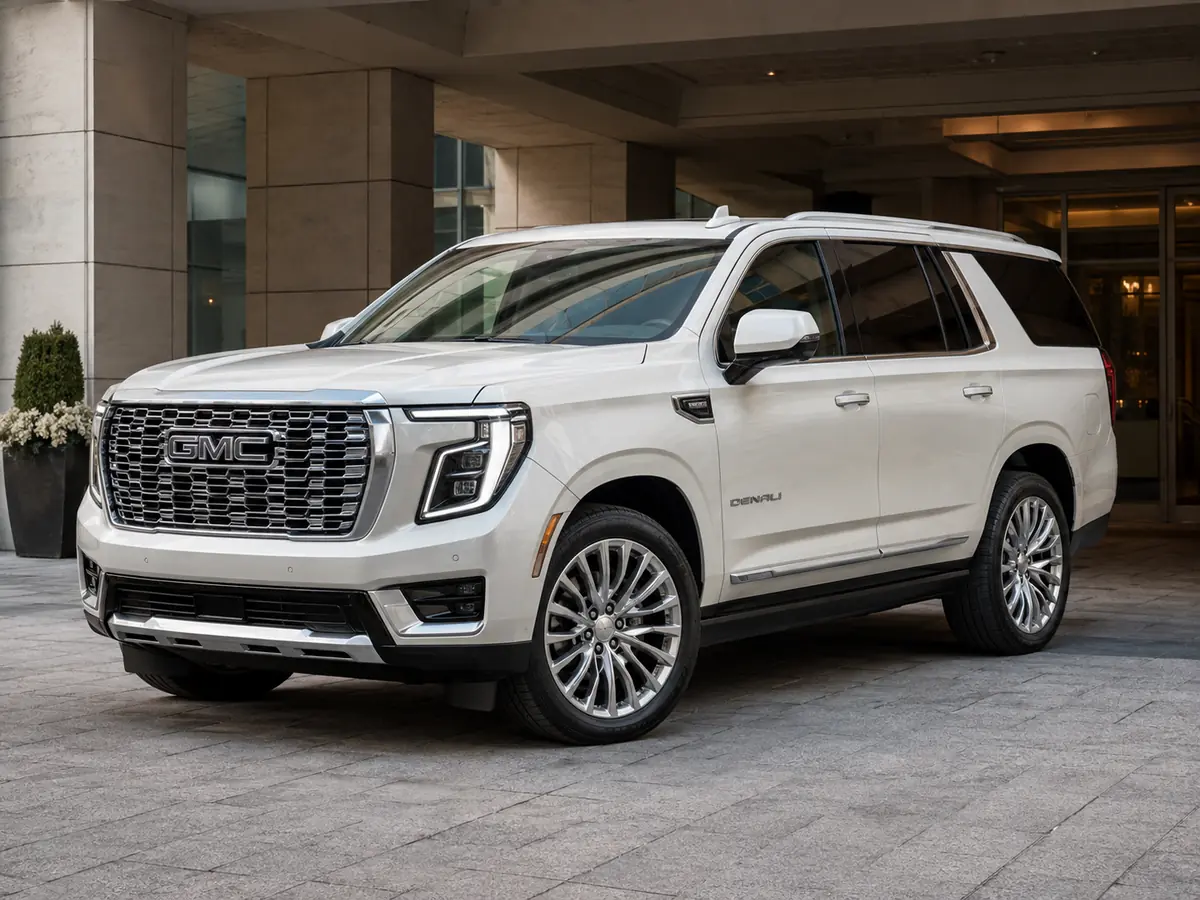 White 2025 or newer GMC Yukon Denali Ultimate Premier SUV for Toronto chauffeur service